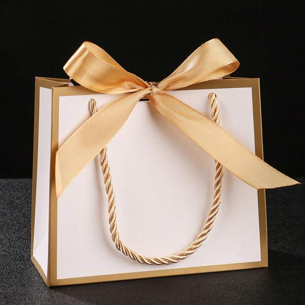 24 Stücke 14x6x12cm elegante Geschenktaschen mit goldfarbener Naht & Seidenband, dicke wasserdichte Tragetasche mit Luxusseil Griffe, für Einkaufen, Partys, als Fotorequisite & täglicher Organizer verwendbar