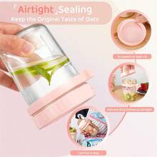 Envase de avena overnight de vidrio rosa con tapa y cuchara, 16 Oz (aprox. 453,6 G) Frasco de boca ancha tipo Mason para avena overnight, cereales, yogur, ensaladas y recipientes de almuerzo con marcas de medición