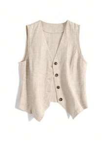 Gilet casuale in lino da donna, giacca corta, adatto per vacanze primaverili ed estive