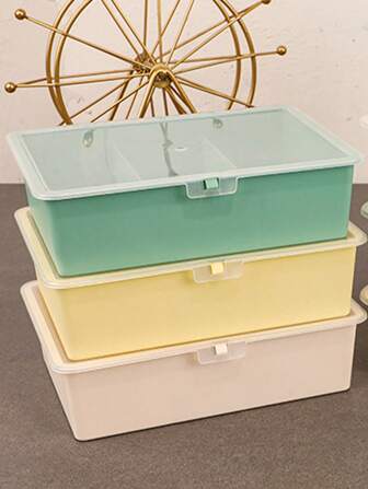 1 pièce Boîte de rangement à compartiments en plastique coloré, boîte de rangement de fournitures de bureau pour le bureau, boîte de rangement transparente pour chaussettes à rabat supérieur de couleur unie, boîte de rangement multifonctionnelle avec couvercle