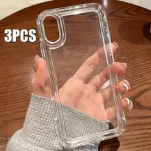 纯色TPU材质基础款3件套透明防震TPU手机壳，兼容 16 Pro Max、11/12/13/14 Plus、XR/7/8 Plus、15 Pro Max/17/17 Air/17 Pro Max，防摔保护套，春季生日礼物 - 無色 - 查看 2