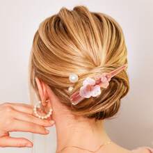 2 Pcs Long Metal Duckbill Hair Clips, Double Flower Hair Clip For Women, Long Crocodile Hair Clips, 5.31"X1.57"X1.18" - Pink Deep Coffee - View 2