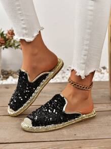Women's Fashion Flat Woven Straw Shoes, New Spring/Summer Fisherman Shoes, Rope Sole Black Ladies Flat Slip-On Shoes