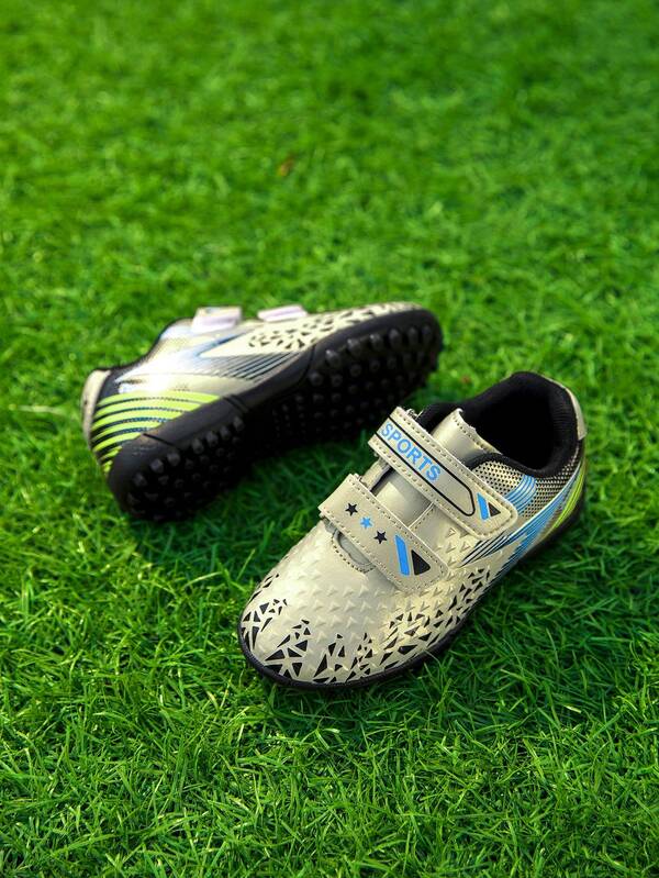 Kids' Football Shoes, Children's Training ShoeHook And Loopcro, No Laces, For Children Under 12 Years Old, Football Training Shoes, Rubber, Studs, Suitable For Artificial Grass, Dirt Field, Short Grass