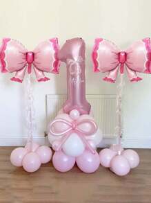 Set de 2/6 globos de foil con lazo rosa, adecuados para fiestas de cumpleaños de niñas, fiestas de primer año, decoración sorpresa de habitación, decoraciones de fiestas con tema de jardín