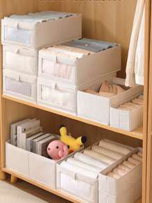 1pc Linen Storage Box With Transparent Window, Cotton Fabric Storage Container For Organizing Clothes, Toys, Books, Essential For Home & Dorm