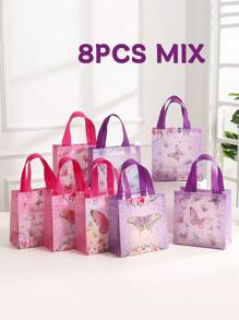 8pcs Mixed Color Butterfly Non-Woven Fabric Gift Bag, Waterproof Take-Out Bag, Birthday Gift Foldable Storage Bag Valentine Day