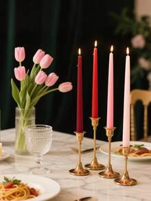 4pcs Set Taper Candles Decorative, Dinner Candle Set Smokeless And Dripless Household, Wedding, Party, And Home Decor Candlesticks - Multicolor - View 9