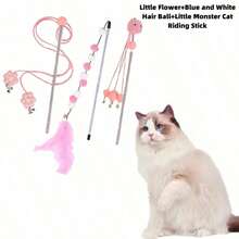 3pcs/Set Cat Teaser Wand Toys With Bell, Tassel, Cartoon Pattern, Interactive Indoor Cat Training And Play Tools - Multicolor - View 9
