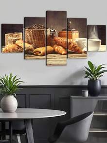 1 件/5 件，咖啡和面包帆布墙面艺术印刷品，带框海报墙面艺术，适用于厨房、客厅、卧室装饰，室内外使用，早餐食品主题艺术品，可直接悬挂 - 彩色 - 查看 6
