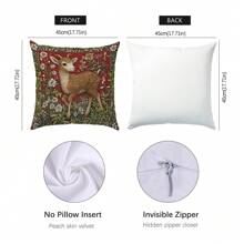 1pc Retro Morris Floral Deer Decorative Pillow Cover, Soft Peach Velvet Single-Sided Printed, 45*45CM Cushion Cover For Home Decor, Party Decor, Pillow Gift