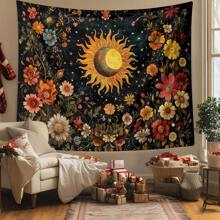 1 pezzo Arazzo da parete in stile bohémien e vibranti colori naturali con decorazioni floreali, sole e luna, realizzato in poliestere, per decorazione estetica della casa, camera da letto, soggiorno, regalo unico per amici e famiglia