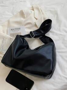 Bolsa de Ombro/Transversal Feminina Versátil e da Moda em Couro PU de Cor Sólida, Adequada para Ir e Vir do Trabalho e da Escola