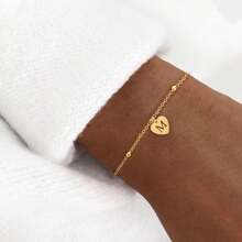 1 Stück einfaches klassisches Herz-Ausschnitt-Initialen-Armband, goldene Edelstahl-Perlenkette Armband für Frauen
