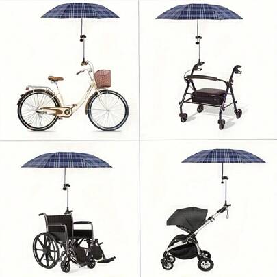 1pc Adjustable Stainless Steel Umbrella Holder Clip - Durable Black Outdoor Accessory Suitable For Wheelchair, Walker, Scooter And Bicycle