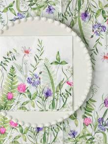 20pcs/Set, Spring Fresh Wild Flower & Plant & Herb Printed Napkins 10*10 Inch, Wedding & Tea Party & Decoration Tissue, For Restaurant & Kitchen,Christmas - Multicolor - View 11