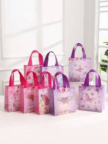 8pcs Mixed Color Butterfly Non-Woven Fabric Gift Bag, Waterproof Take-Out Bag, Birthday Gift Foldable Storage Bag Valentine Day