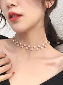 1pc Women's Retro French Pearl Necklace, Elegant High-End Luxurious INS Style Choker Necklace For Bride, Party, Wedding