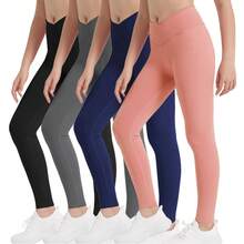 EXARUS 4 Pack Girls Leggings Kids Yoga Pants Crossover V Waist Ankle/Full Length High Waisted For School Casual Dance - SET6 - 查看 1