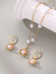 3pcs/Set Girls Pearl Shell, Star, Heart Necklace And Earrings Set - Multicolor - View 2