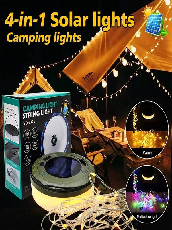 1 PIEZA Lámpara solar 18650-2000mAh con tira de luces LED para decoración de jardín, campamento o tienda de campaña, lámpara portátil y con ambiente, nuevas luces de campamento para exteriores, cinta métrica para tiendas, luces led con cuerda, luces colgantes, accesorios de iluminación, luces de campamento, luces con ambiente, luces de campamento