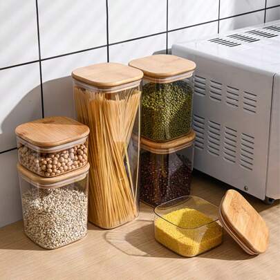 1pc Square Airtight Food Storage Jar - Available In 460ml, 1100ml, 2400ml - Sturdy, Leak-Proof Container For Coffee, Tea, Pasta, Flour, Sugar, Nuts - Perfect For Kitchen Organization, Back To School Supplies