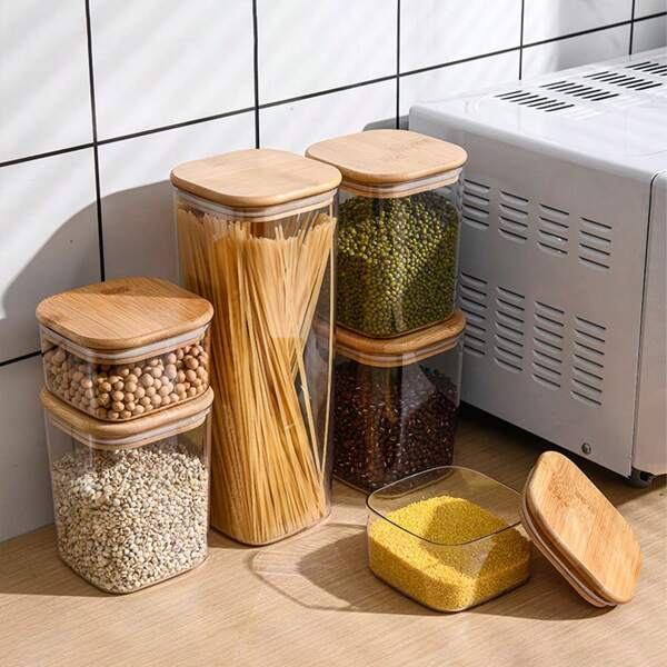 1 pieza Tarro de almacenamiento de alimentos hermético cuadrado - Disponible en 460ml, 1100ml, 2400ml - Recipiente resistente y a prueba de fugas para café, té, pasta, harina, azúcar, frutos secos - Perfecto para la organización de la cocina y útiles escolares
