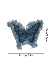 Hat Decoration, Denim Fabric, Washed Tassel, Beard Edge Effect, Butterfly-Shaped Embroidered Patch