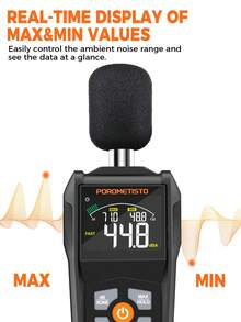 POROMETISTO-SL01 Digital Sound Level Meter 30-130dB High Precision Noise Detector, A/C Weighted Data Recording, Industrial Environment Monitoring Portable Decibel Meter