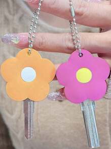 1/2/3Pcs Cute Cartoon Silicone Key Cover Set|Water Droplet & Floral Design Protective Key Holder With Chain Accessories – Soft Durable Keychains For Women Girls, Couple-Friendly Cute Key Cover Cap– Perfect Gift Idea For Her (Adorable Design, Multi-Purpose Key Protection & Stylish Decor)