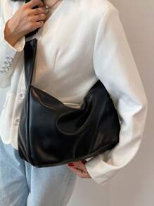Bolsa de Ombro/Transversal Feminina Versátil e da Moda em Couro PU de Cor Sólida, Adequada para Ir e Vir do Trabalho e da Escola