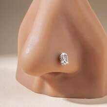 1pc Fashion Charm Style Copper Inlaid Zirconia 'L' Bar Flower Stainless Steel Nose Stud, Suitable For Women Daily Wear, Body Piercing Jewelry, Gift For Friends