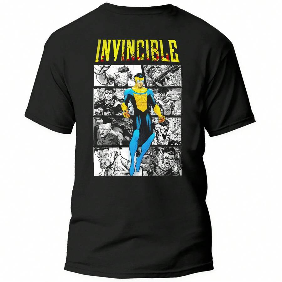 Playera Super Héroe Invencible – Estilo Cómic Moderno 100% Algodón  03 - Negro - Ver 1
