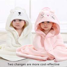 2pcs Set Baby Hooded Animal Face Capes, Unisex Infant Unique Animal Design, Super Soft Towels, All Season, Toddler Plush Cartoon Bathroom Products Wrapping Shawl, Multipurpose As Swaddle, Blanket, Stroller Canopy, Beach Towel, Baby Gift