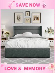 Allewie Lift Up Storage Bed With Modern Wingback Headboard, Hydraulic Storage, No Box Spring Needed, Full/Queen/King Size Bed Frame * Bed Frame Queen Queen Bed Frame Bed Frame Full Full Size Bed Frame King Size Bed Frame Twin Bed Frame Room Decor Home Decor Christmas Decor Bedroom Decor Valentine Day Decor Storage Living Room Decor Furniture House Decor - Màu xám đen - Xem 2