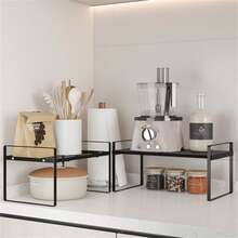 1pc 2-Tier Kitchen Cabinet Tabletop Organizer Rack, Multifunctional Countertop Storage Rack Made Of Carbon Steel, Suitable For Kitchen, Study, Office (Not For Heavy Items) - Carbon Steel Material - View 10