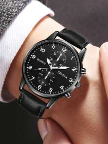 5 peças de pulseira preta masculina, pulseira de relógio de quartzo com escala de algarismos arábicos, elegante e empresarial, adequada para decoração diária ou presentes de Natal