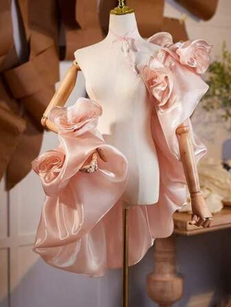 欧美风格手工淡粉色花朵装饰披肩，DIY 3D 花卉新娘配饰女士秋装