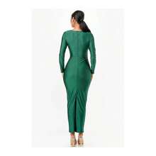 Vestido largo de manga larga y brillo en maxi - Verde cazador - Ver 12