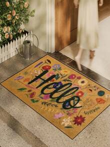 1pc [Best Seller] Christmas Thanksgiving Floral Hello Pattern Doormat, Farmhouse Style Indoor Outdoor Non-Slip Mat | Durable Polyester Material | Non-Slip, Easy To Clean, Dirt-Resistant, Machine Washable | Entryway And Home Decor - Perfect For Room Decor, Small Rug, Living Room Rug, Bedroom Rug, Kitchen Rug, Bathroom Rug, Area Rug