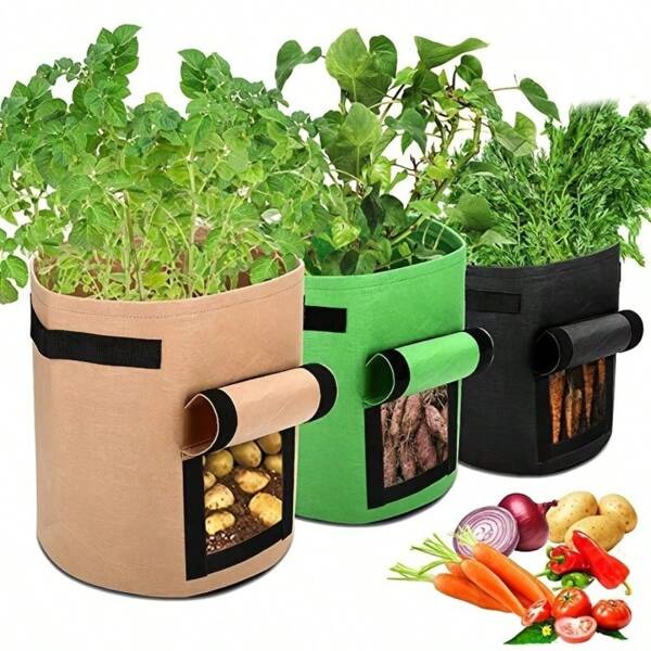 1pc Potato Grow Bag, Round Breathable Thickened PE Potato Planting Bag, Vegetable Planter Pot, Garden Nursery Grow Bag For Potato, Plant, Flower, Vegetable Seedling