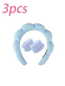 3pcs/Set Upgraded Thick Sponge Spa Headband And Wristband Set For Women, Suitable For Washing Face, Makeup, Skincare, SPA Use, Fluffy Sponge Headband And Wristband, Also Suitable As Birthday, Holiday, Date Gift For Family, Friends, Partners (3/2/1pc Available)