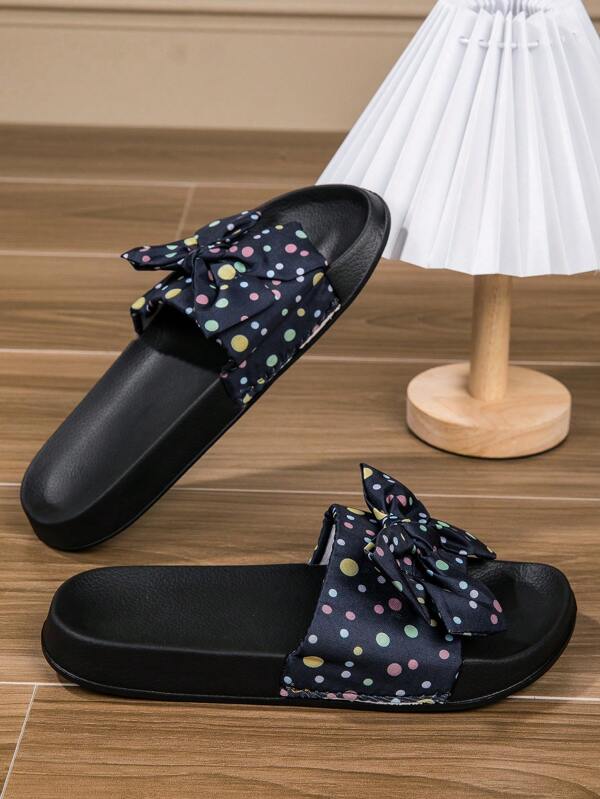 1 Pair Girls' Bow Decor Non-Slip Open Toe Flat Casual Comfortable Outdoor Slippers, Suitable For Summer