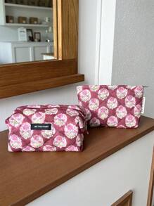 Bolsa de almohada portátil, bolsa de maquillaje grande, bolsa de cosméticos, bolsa de viaje, bolsa de maquillaje grande para niñas, bolsa de almacenamiento dulce, regalos para chicas adolescentes, bolsa de maquillaje de verano para mujeres, bolsa de cosméticos con estampado floral, organizador de maquillaje vintage, bolsa de artículos de tocador para viaje para brochas de maquillaje, cuidado de la piel y esmalte de uñas en gel - perfecto como regalo para niñas, amigas, cumpleaños, bodas, fiestas, suministros de maquillaje, herramientas de maquillaje, bolsa de almacenamiento, artículos de viaje
