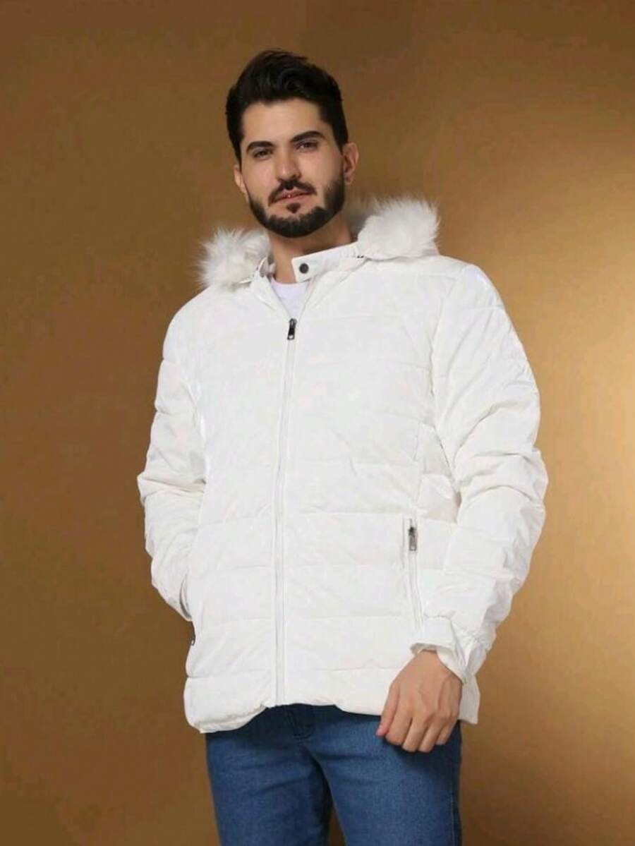 Bobojaco Leather Windbreaker Jacket Premium Line Exclusive 2025 Winter Regular Fit Zipper Pocket Synthetic Fur Contrast - White - View 1