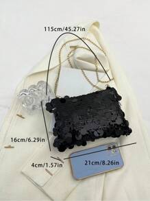 Fashionable Sequin Decorated Rectangular Women Handbag, Personalized Zipper Closure Crossbody Bag, Niche Design Chain Shoulder Bag For Parties