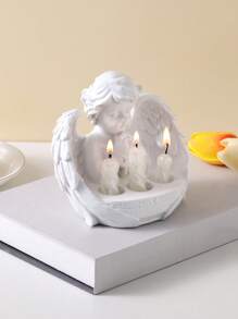 1pc Resin Angel Cross Candlestick Holder, Home Decor For Living Room, Bedroom, Office Desk, Dining Room Candle Light Ambiance Ornament (Candle Not Included)