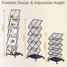Tonchean Foldable Brochure Display Rack With Wheels 5 Layer Adjustable Magazine Rack Floor Metal Leaflet Literature Newspaper Display Stand Black For Exhibition Trade Show Office Hotel - Black - View 5