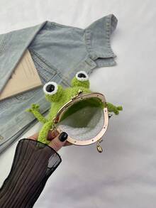手工钩针编织卡通青蛙零钱包链条斜挎包，趣味单肩包 - 綠色 - 查看 5