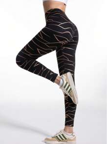 High Waist Lift Butt Gold Foil Casual Sports Leggings